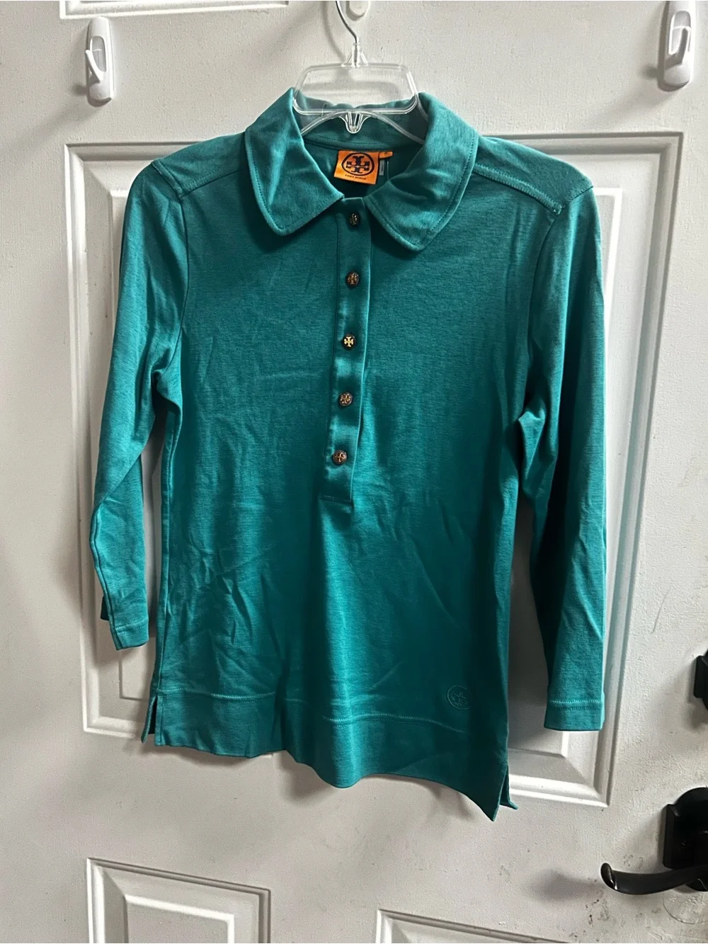 Tory Burch Teal 3/4 Sleeves Polo Top - Sz M- new